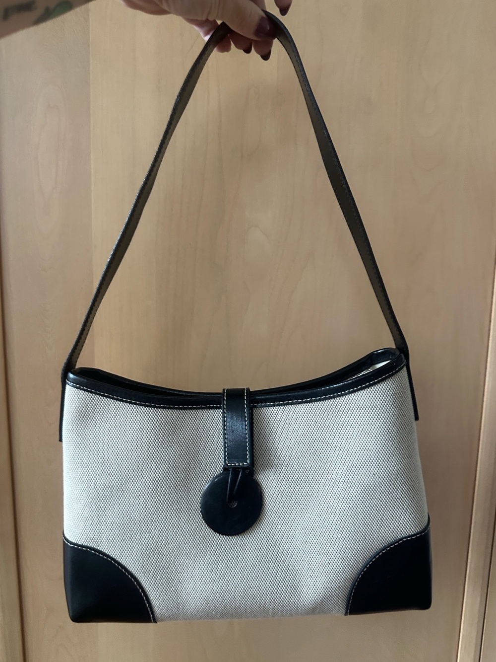 Vintage Longchamp Paris 93537 Made in France Canvas Leather Shoulder Bag